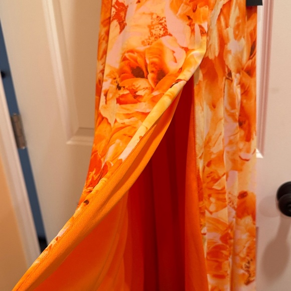 Lulu's Vibrant Orange Floral Maxi Dress - Picture 3 of 5